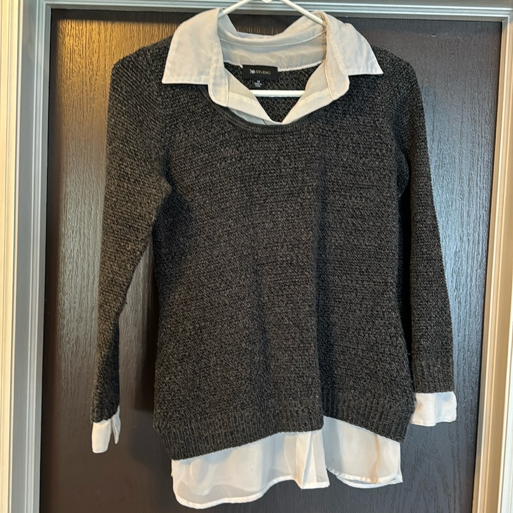 Collared Long Sleeve Shirt 2 in 1 Blouse